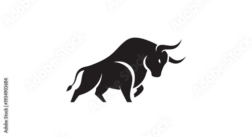 Powerful Black Bull Silhouette Graphic. Strong and Aggressive Charging Bull Illustration Symbolizing Strength, Power, and Determination.