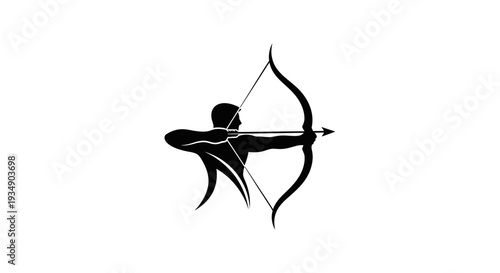 Archer Silhouette Aiming with Bow and Arrow Icon - Sport, Target, Precision Graphic