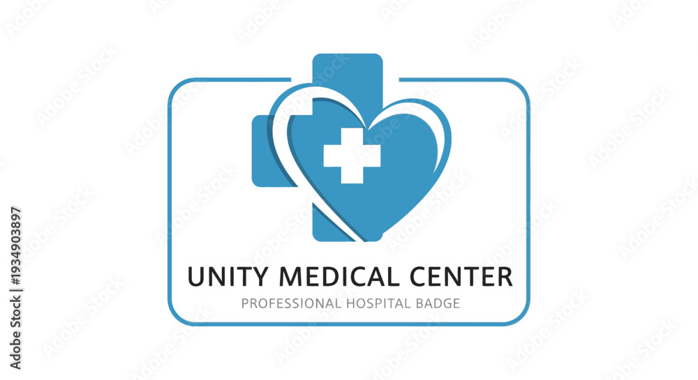 Obraz premium Blue medical cross and heart logo design for healthcare, hospital, clinic, or pharmacy. Professional vector icon symbol.
