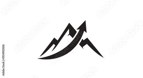 Minimalist mountain peaks graphic with upward arrow, symbolizing growth, progress, success, challenge, and future aspiration