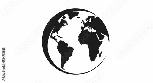 Global earth planet world map icon. International communication network and internet connection symbol. Simple black and white graphic design element.