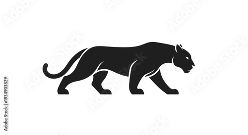 Majestic Black Panther Silhouette Walking - Powerful Wild Feline Predator Animal Vector Graphic Illustration