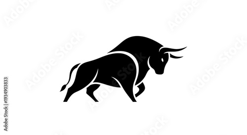 Powerful Black Bull Silhouette Vector Icon. Strong Animal Symbol for Business, Finance, and Sport Design. Abstract Art