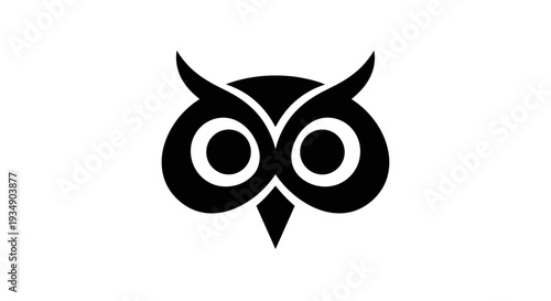 Minimalist black owl head icon on a white background, simple stylized vector illustration of an intelligent nocturnal bird