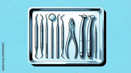 Modern Dental Instruments on a Sterile Metal Tray