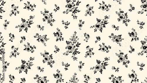 Delicate black floral pattern on a cream colored background
