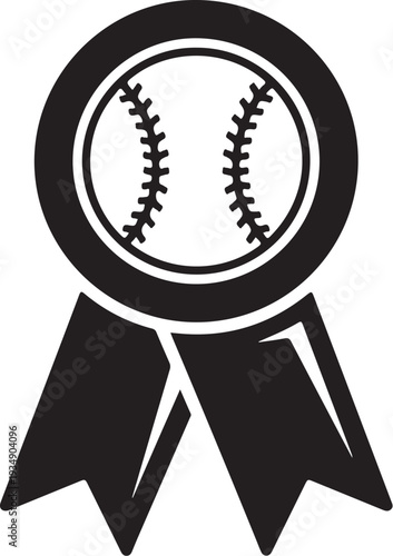 Baseball Award Ribbon Icon Black and White Design