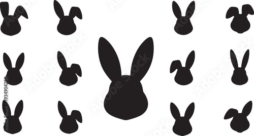 Collection of black rabbit silhouettes on white background pattern