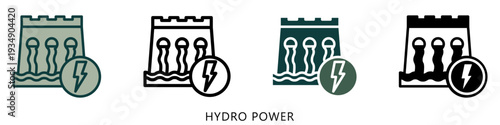 Hydro Power Multi Style Icon Mini Illustration, Use For Modern Concept, Print, Ui, Ux Kit, Web And App Development. Vector Related To Green Technology And More
