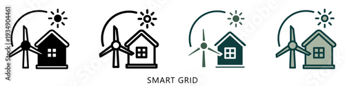 Smart Grid Multi Style Icon Mini Illustration, Use For Modern Concept, Print, Ui, Ux Kit, Web And App Development. Vector Related To Green Technology And More
