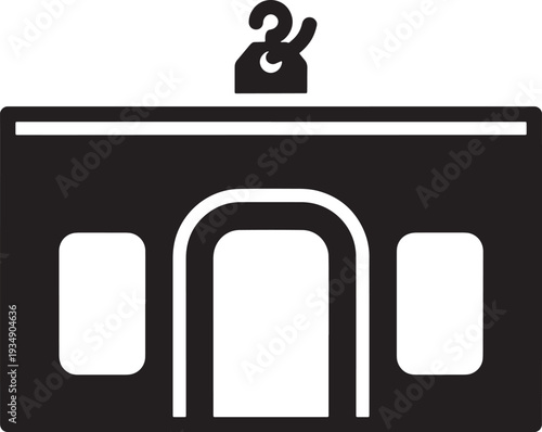 Black and white vector illustration of a building with an arched doorway