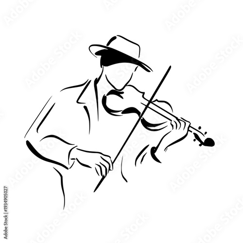 Violinist Playing Music in Black and White