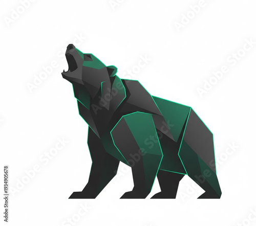 Geometric illustration of a bear standing on hind legs and roaring, showcasing angular design and wildlife theme