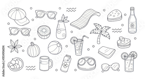 Summer Vacation Essentials Doodle Collection.