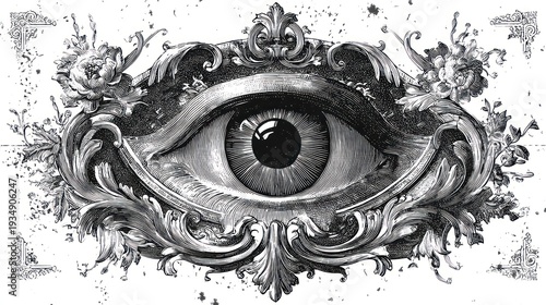Engraved eye within ornate frame