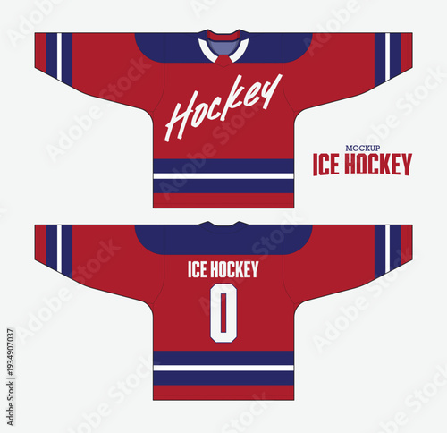 Minimal ice hockey jersey mockup template design. Editable stroke and easy to replace pattern. Front view, back view hockey uniform design.