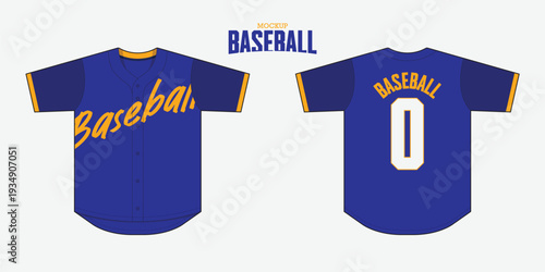 Minimal full button baseball jersey mockup template design. Editable stroke and easy to replace pattern. Front view, back view baseball uniform design. Vector Illustration