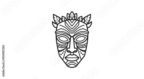 Tribal mask outline, African culture, indigenous art, ritual symbol, vector icon