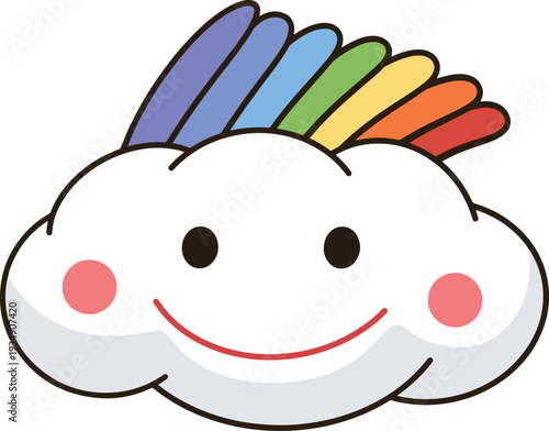 Happy Smiling Cloud Character With Rainbow Minimalist Doodle Style