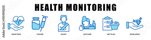 blue - Health Monitoring web banner icon vector illustration concept