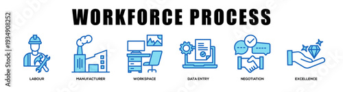 blue - Workforce Process web banner icon vector illustration concept