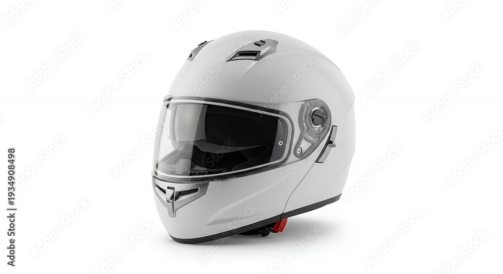 Fototapeta premium White Motorcycle Helmet with Visor on White Background.