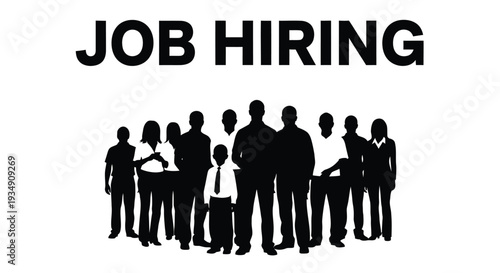 Job hiring announcement featuring a silhouette of a diverse group of people