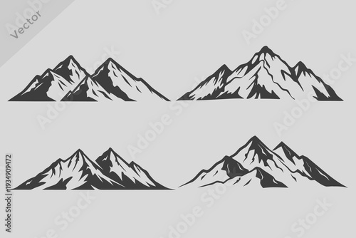Realistic Mountain silhouette illustration. mountain range and forest isolated on white background, seamless border, vector design