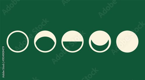 Serene Moon Phase Sequence Icon – Islamic Calendar, Ramadan, Astronomy, Lunar Cycle, Spiritual, Vector, Minimalist, Green Background Design
