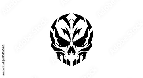 Tribal Skull Tattoo Design, Black and White Graphic, Scary Face Icon