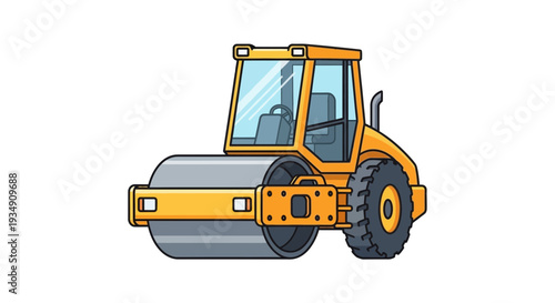 Yellow steamroller machine illustration on white background