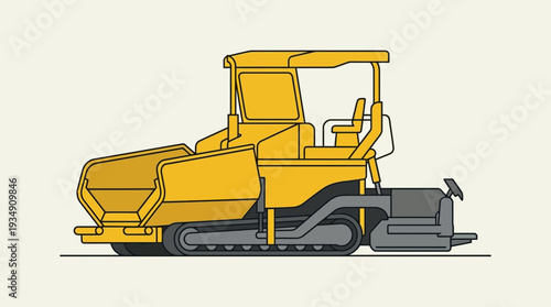 Yellow asphalt paver machine illustration