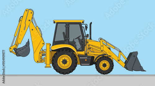 Yellow backhoe loader construction vehicle