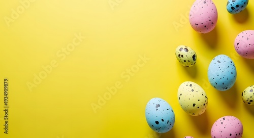 Easter sunday celebration with colorful easter eggs on yellow background