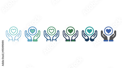 Compassion care hands heart gradient vector illustration, healthcare support icon design, nurturing protection symbol, wellness aid graphic, charity love concept, medical empathy vector artwork