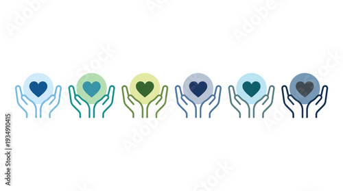 Compassion care hands heart gradient vector illustration, healthcare support icon design, nurturing protection symbol, wellness aid graphic, charity love concept, medical empathy vector artwork