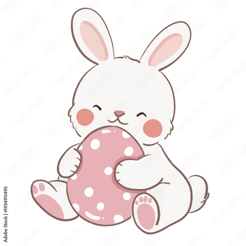 Obraz premium easter bunny hugging pink big easter eggs with smile