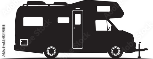 Classic Campervan or Recreational Vehicle (RV) Silhouette - Symbol of Road Trip Travel, Outdoor Adventure, and Freedom Vector Graphic
