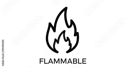 Black flame symbol with the word flammable underneath on a white background