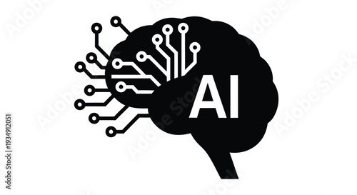 Artificial intelligence concept a brain silhouette integrated with circuit board elements