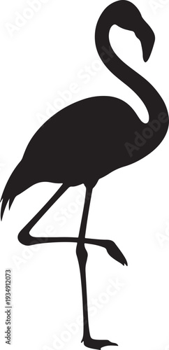 Elegant Flamingo Bird Silhouette Standing Gracefully on One Leg - Tropical Wildlife, Exotic Nature, and Beauty Vector Icon