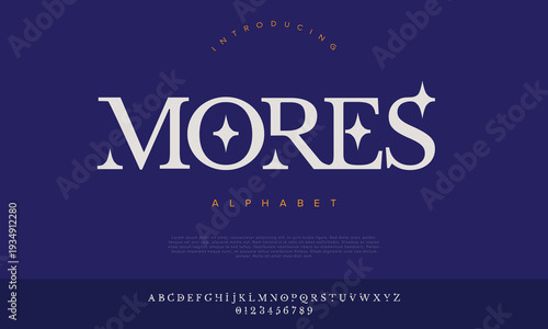Mores alphabet celestial serif font with sparkle stars for magic mystery and luxury beauty branding