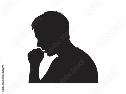 Silhouette of a Man Coughing into His Hand or Fist