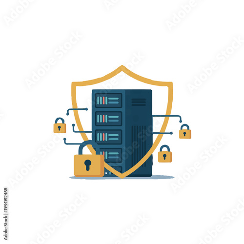 Secure server protected by multiple locks and shield icon