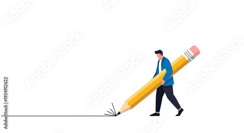 Man drawing a line with oversized pencil