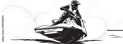Dynamic Jet Ski Rider Silhouette with Water Spray Vector Illustration for Thrilling Water Sports and Summer Fun