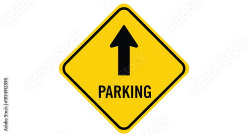Yellow parking sign with upward arrow
