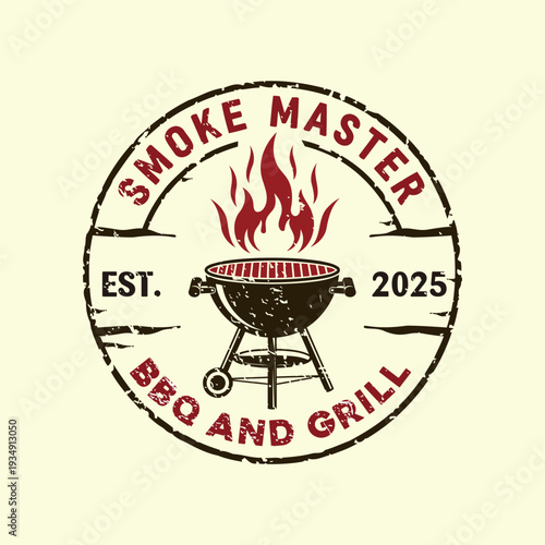 Vintage retro rustic BBQ Grill, barbecue, barbeque label Cap logo vector design.