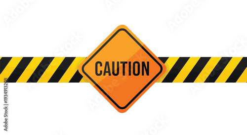 Caution sign with warning stripe design