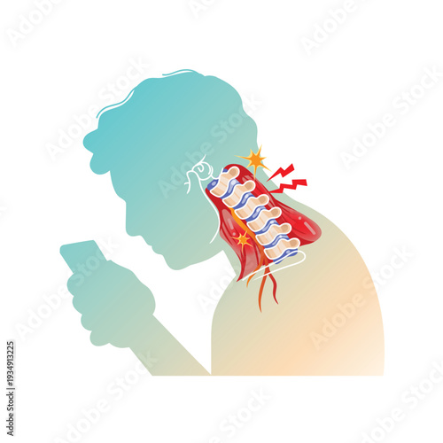 Text Neck Syndrome Cervical Spine Illustration